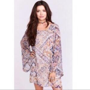 Show Me Your Mumu SMYM Bombshell Long Flare Sleeve Shift Mini Dress Size Small